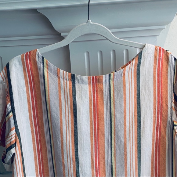 A NEW DAY LINEN STRIPED TUNIC TOP SUMMER STRIPED CROPPED TOP - Picture 8 of 13